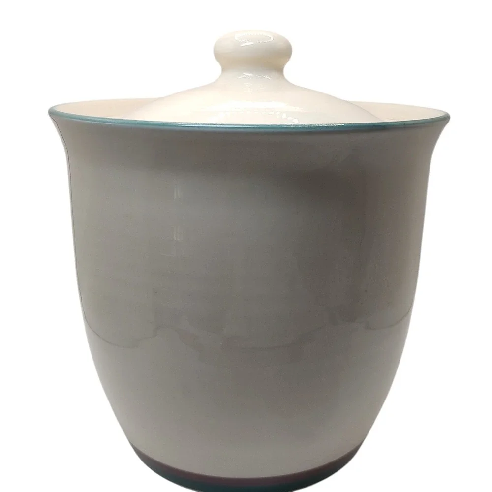 Pfaltzgraff Juniper‎ Large Canister with Lid Cream Green and Pink Food Storage